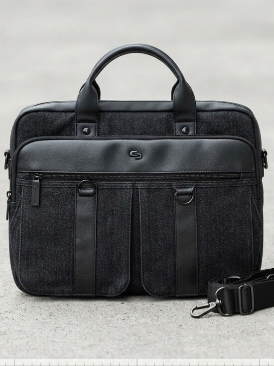 solo Other - ​Solo New York Laptop Briefcase Messenger Bag Black Denim Faux Leather Business